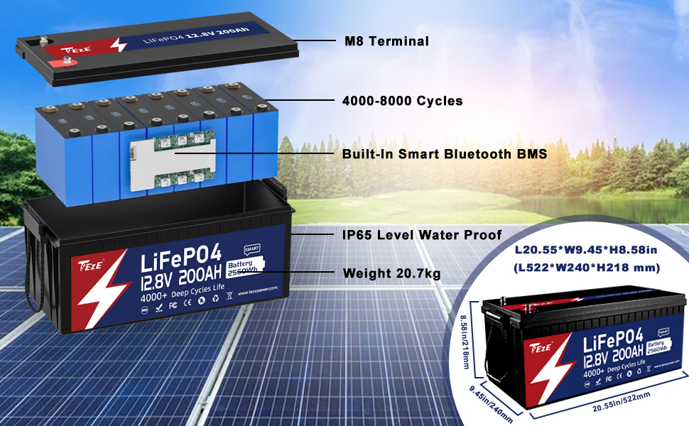 12V 200Ah LiFePo4 Lithium Smart Batterie BMS Lifepo4 Mit Bluetooth