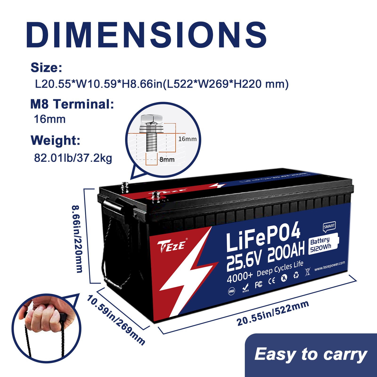 New Add WiFi-TezePower 24V 200Ah LiFePO4 Battery with WIFI and Bluetooth,  Self-heating and Active Balancer, Built-in 200A Daly BMS(WIFI External