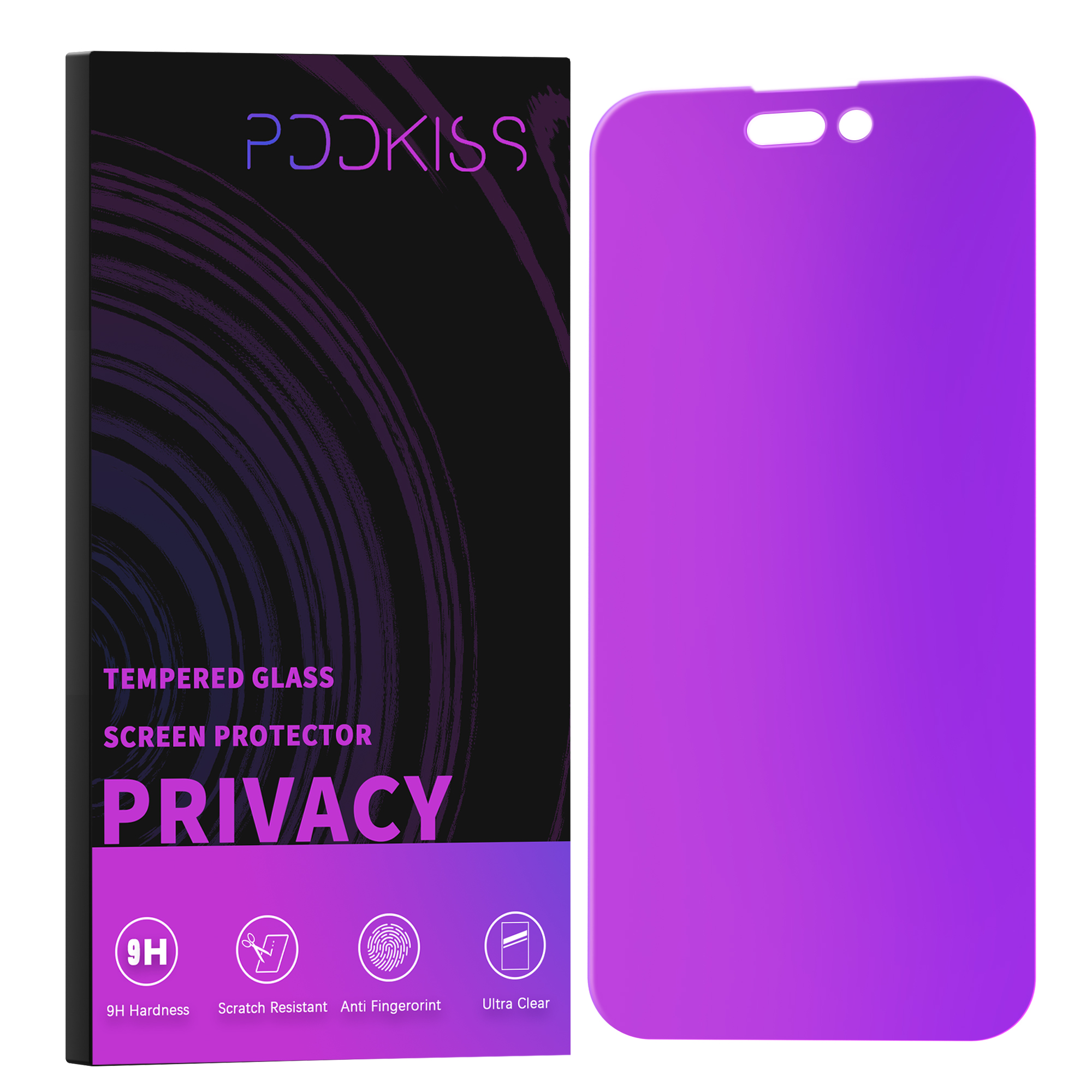 PDDKISS Compatible for iPhone 14 Pro Privacy Screen Protector 6.1 inch Display, Gradient Colorful Anti Spy Anti Blue Light HD Screen Protector Tempered Glass Easy Installation