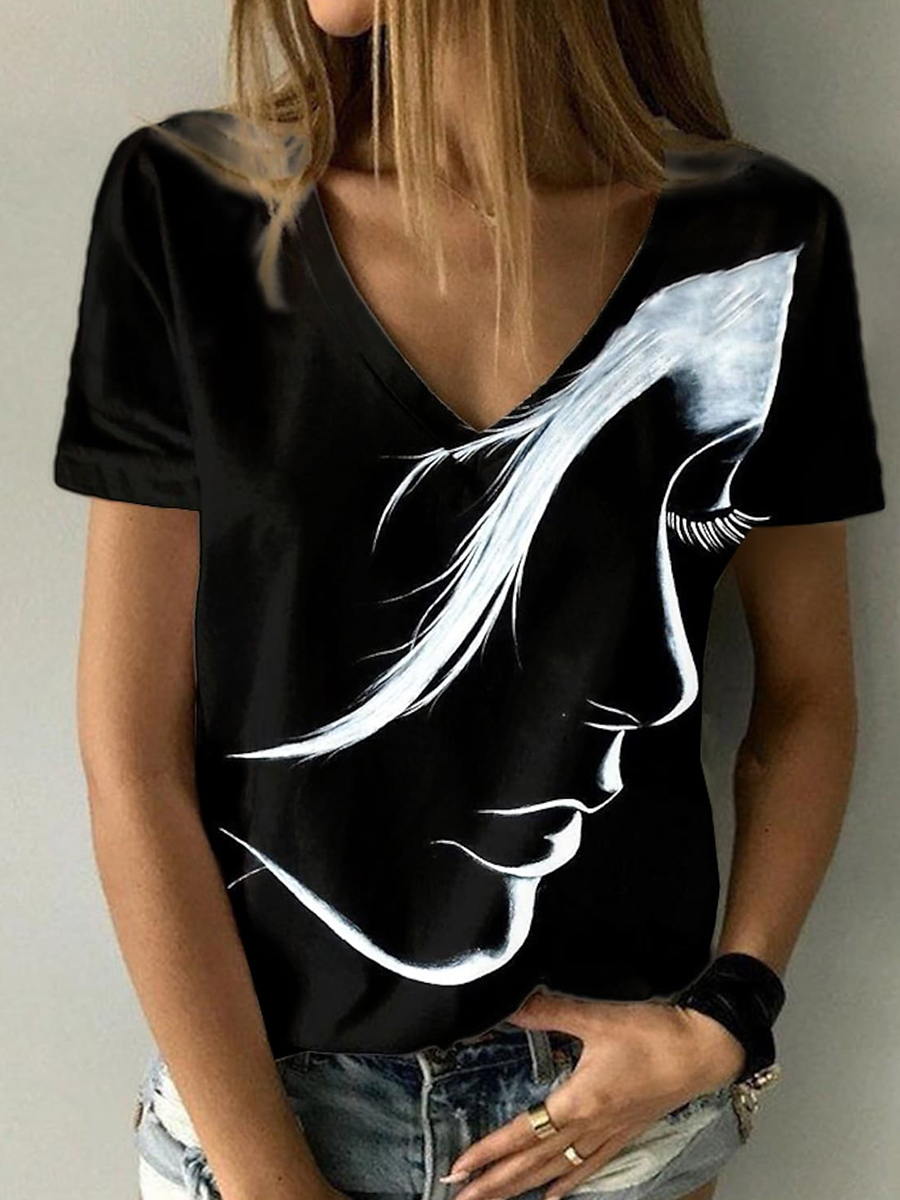 Women's Abstract Portrait Painting T-shirt