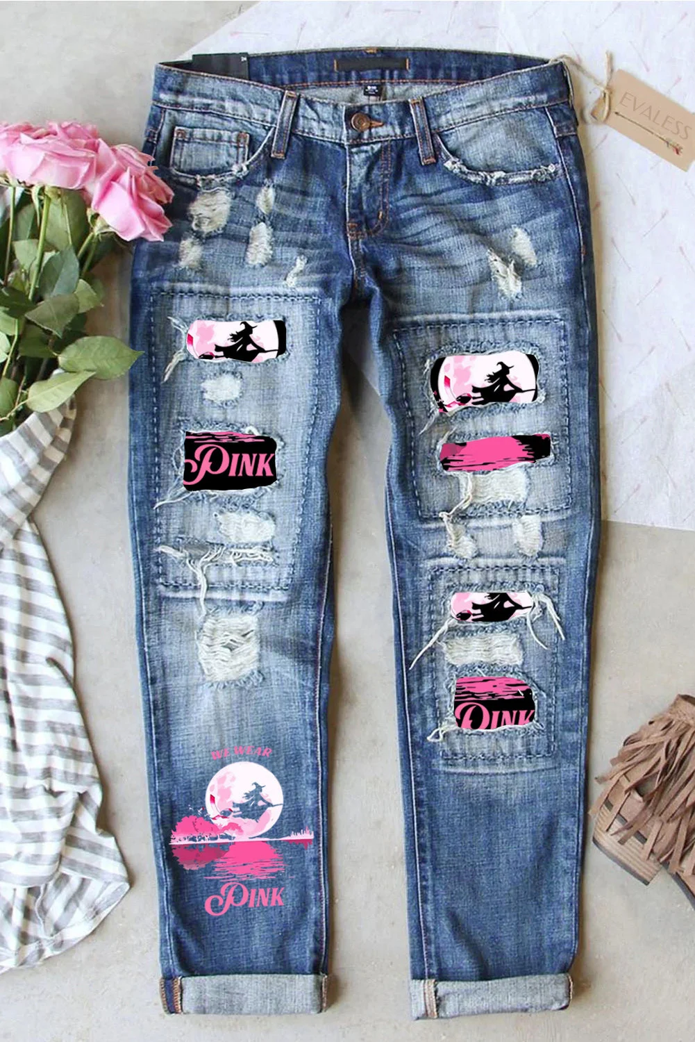 We Wear Pink Witch Ripped Denim Jeans