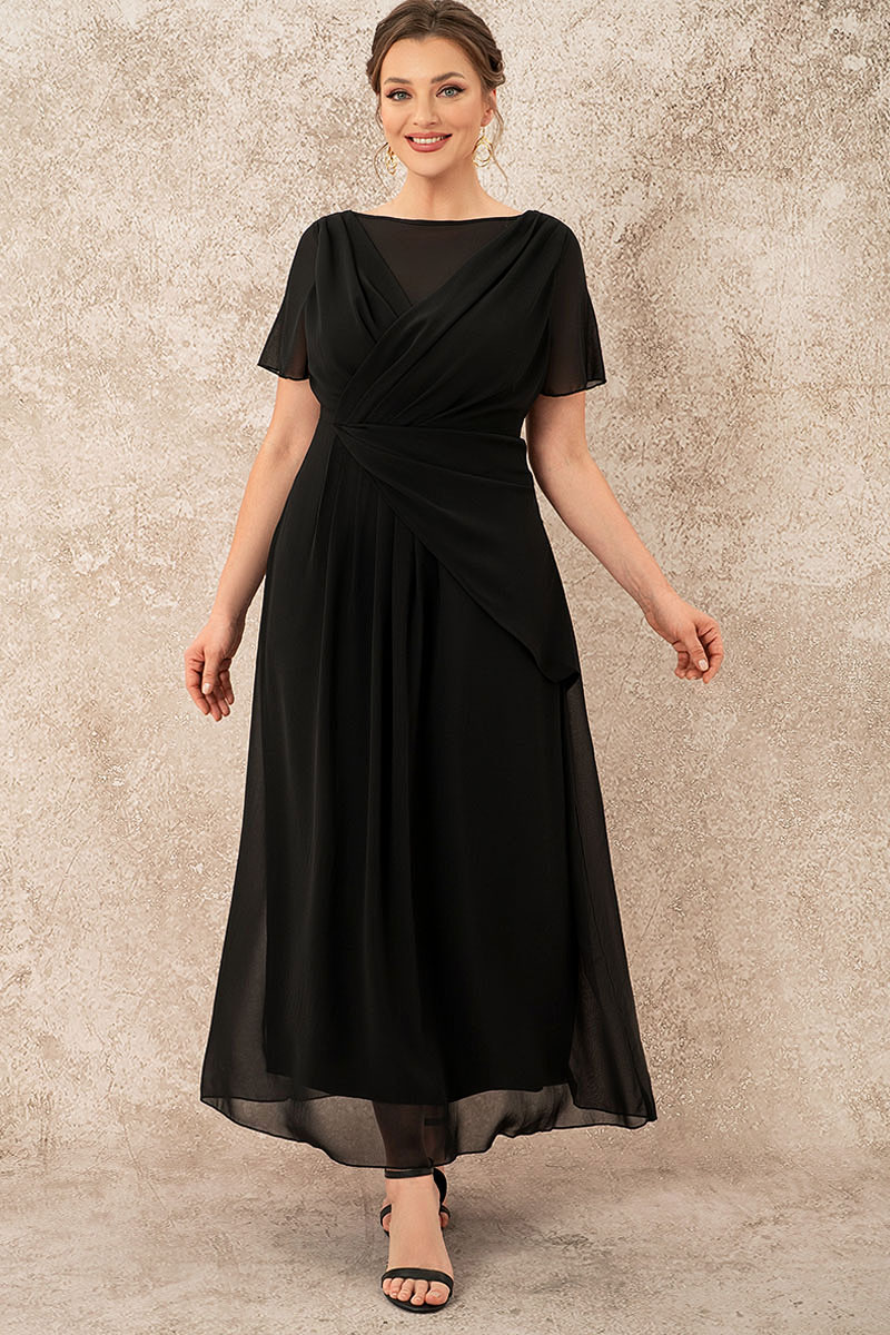 Flycurvy Plus Size Mother Of The Bride Black Chiffon Double Layer Plea