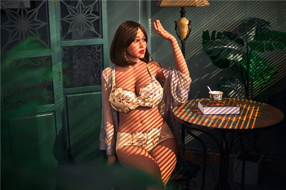 Margaret TPE sex doll in lingerie, sunlight through blinds