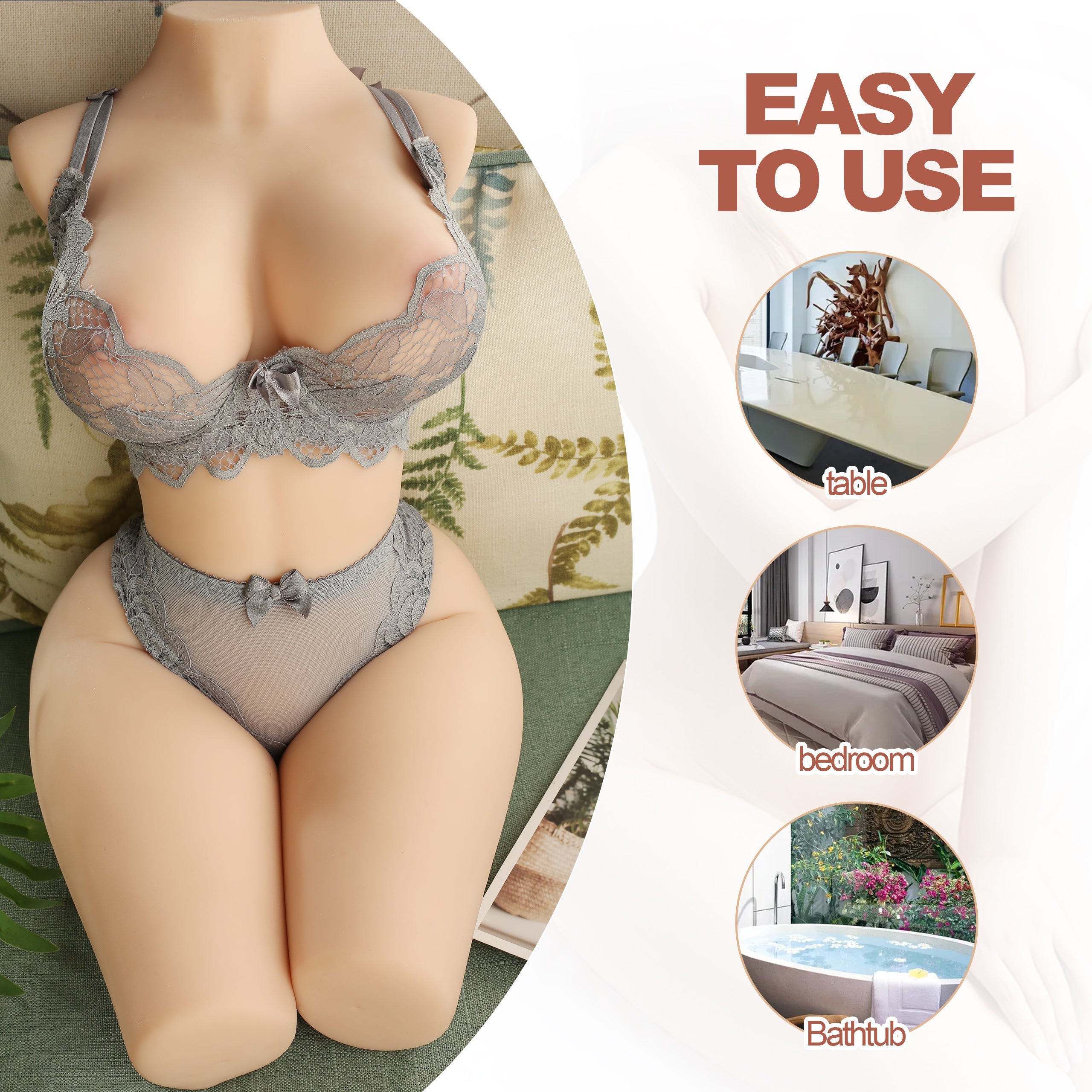 Peggy 18.29LB mini torso sex doll in gray lingerie, easy to use in table, bedroom, and bathtub