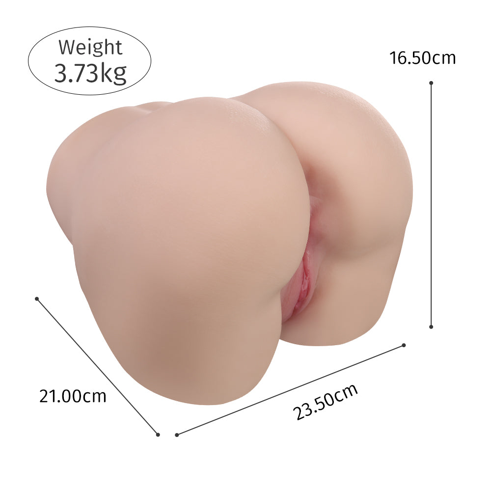 Life-size sex doll torso with vaginal and anal openings. Weight is 3.73kg. Dimensions: 21.00cm length, 23.50cm width, 16.50cm height.