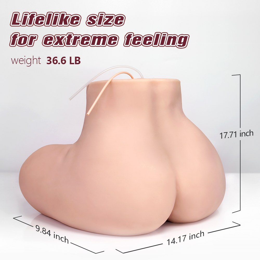 36.6 LB life-size vibrating and sucking hip sex doll torso with realistic skin, dimensions 17.71 x 14.17 x 9.84 inches, lifelike size for extreme feeling