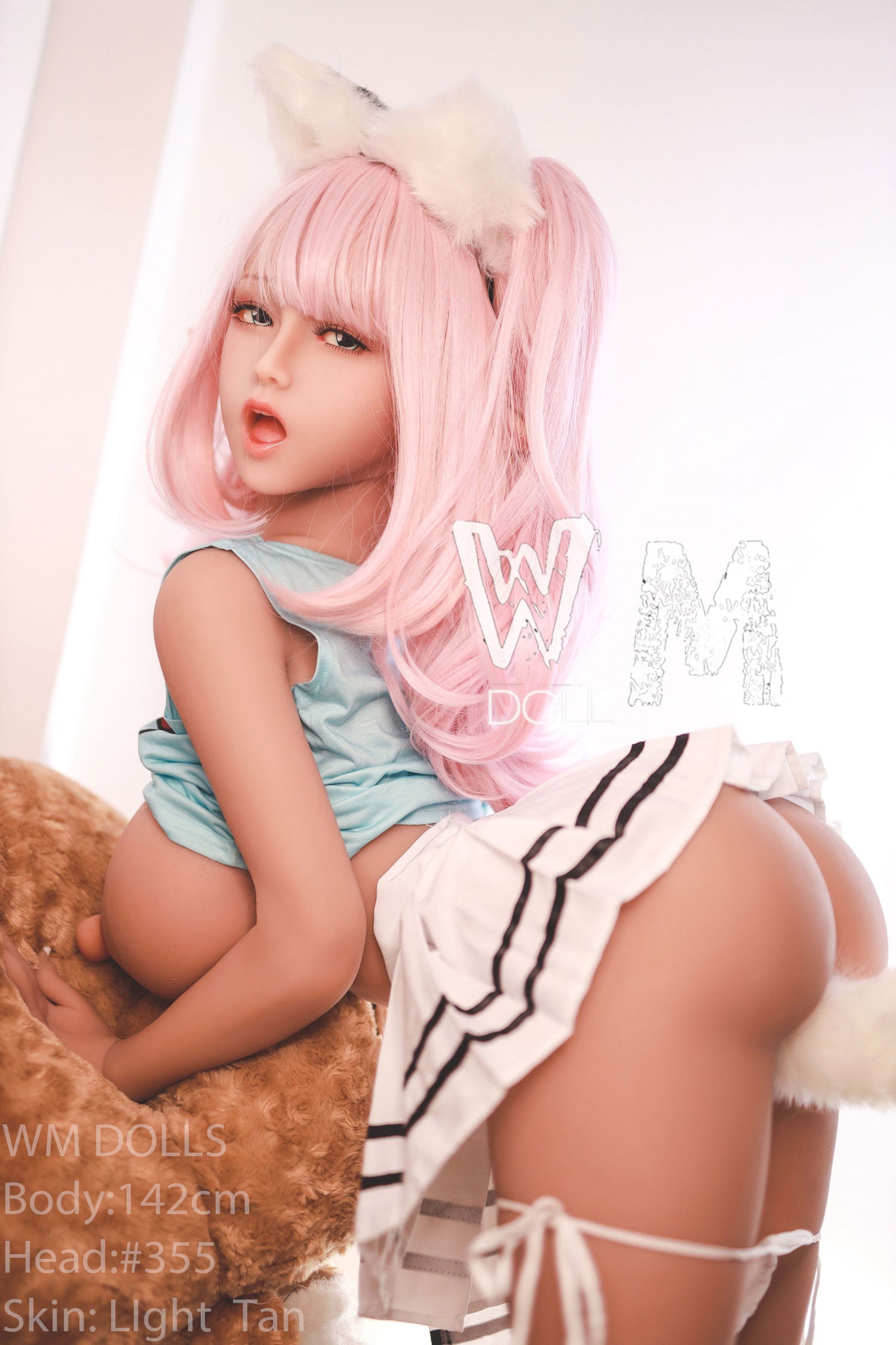 TPE Sex Doll Molly with light tan skin, pink hair and cat ears, 142cm