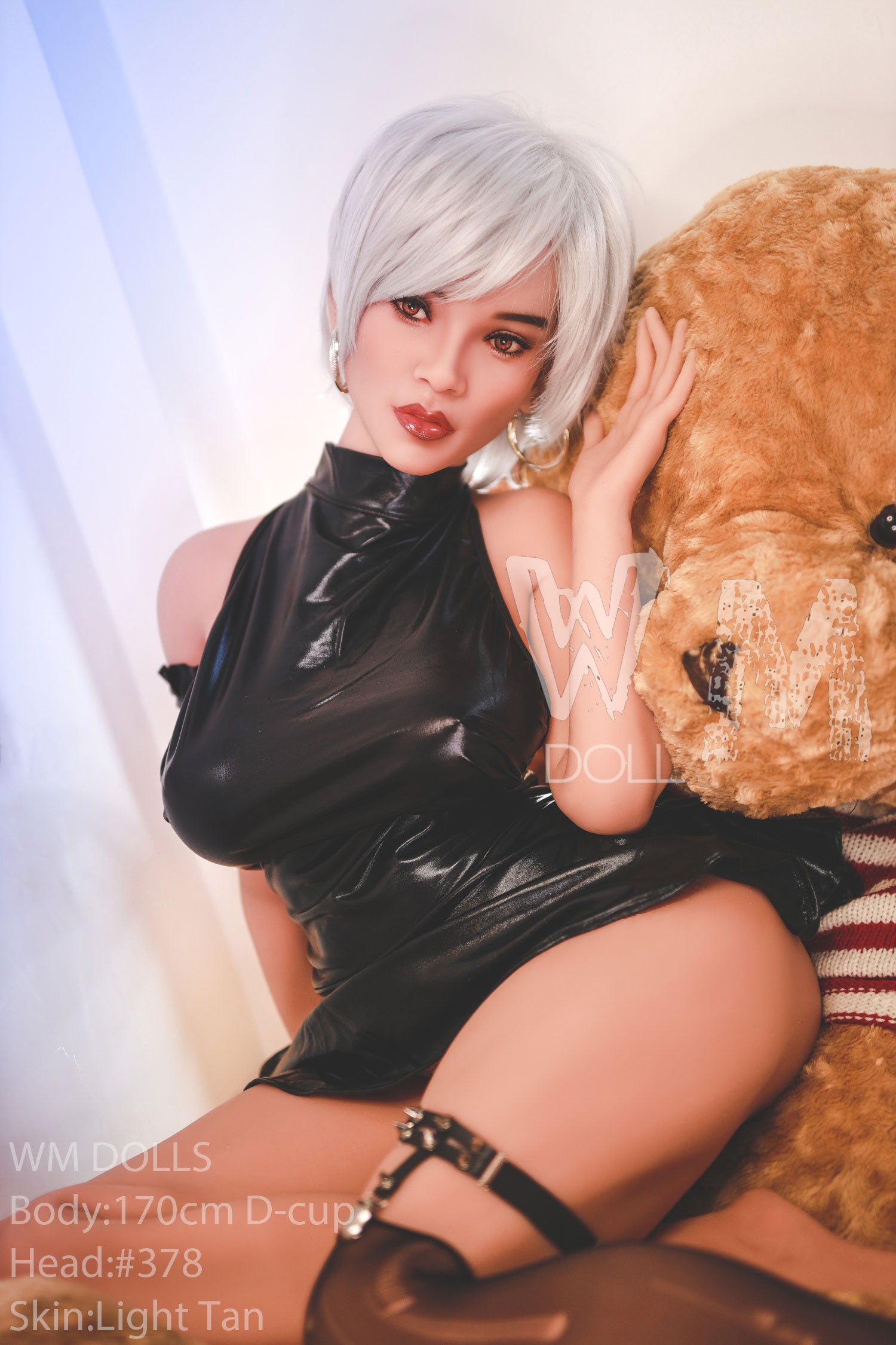 WM DOLLS 170cm D-cup sex doll, light tan skin, holding teddy bear