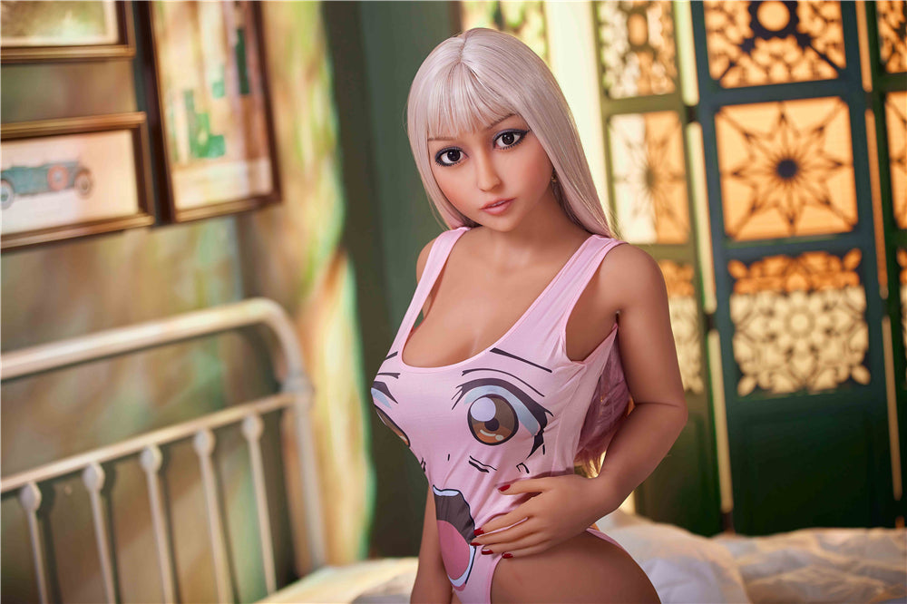 Miyuki sex doll in pink swimsuit with cartoon eye design