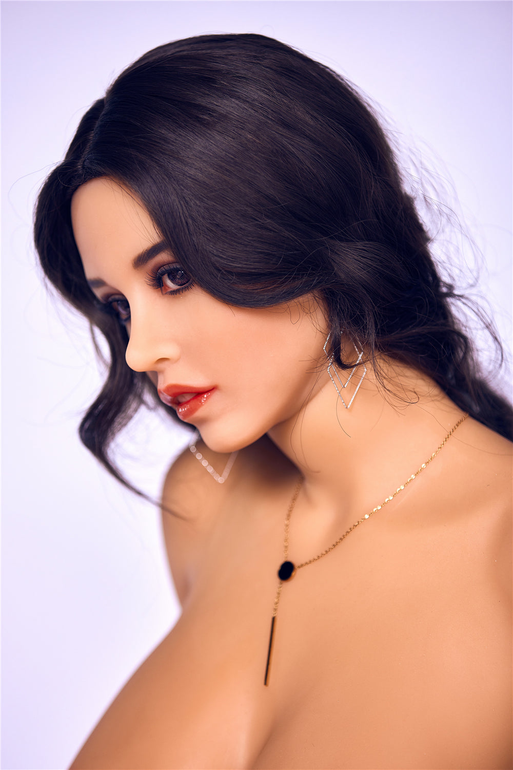 Marjorie TPE sex doll profile view, wearing jewelry