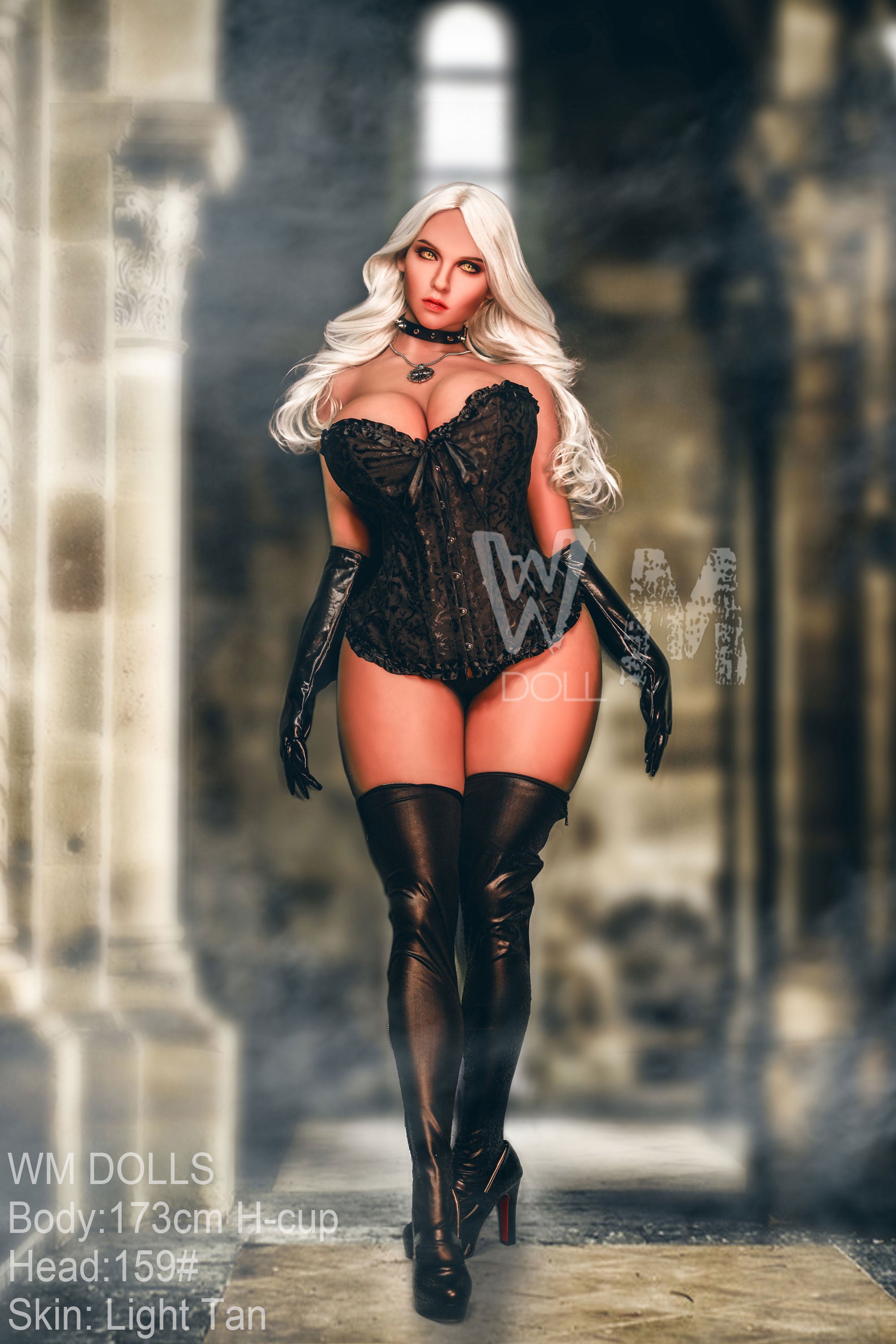 173cm H-cup sex doll Hanna, in black corset and boots, by WM DOLLS