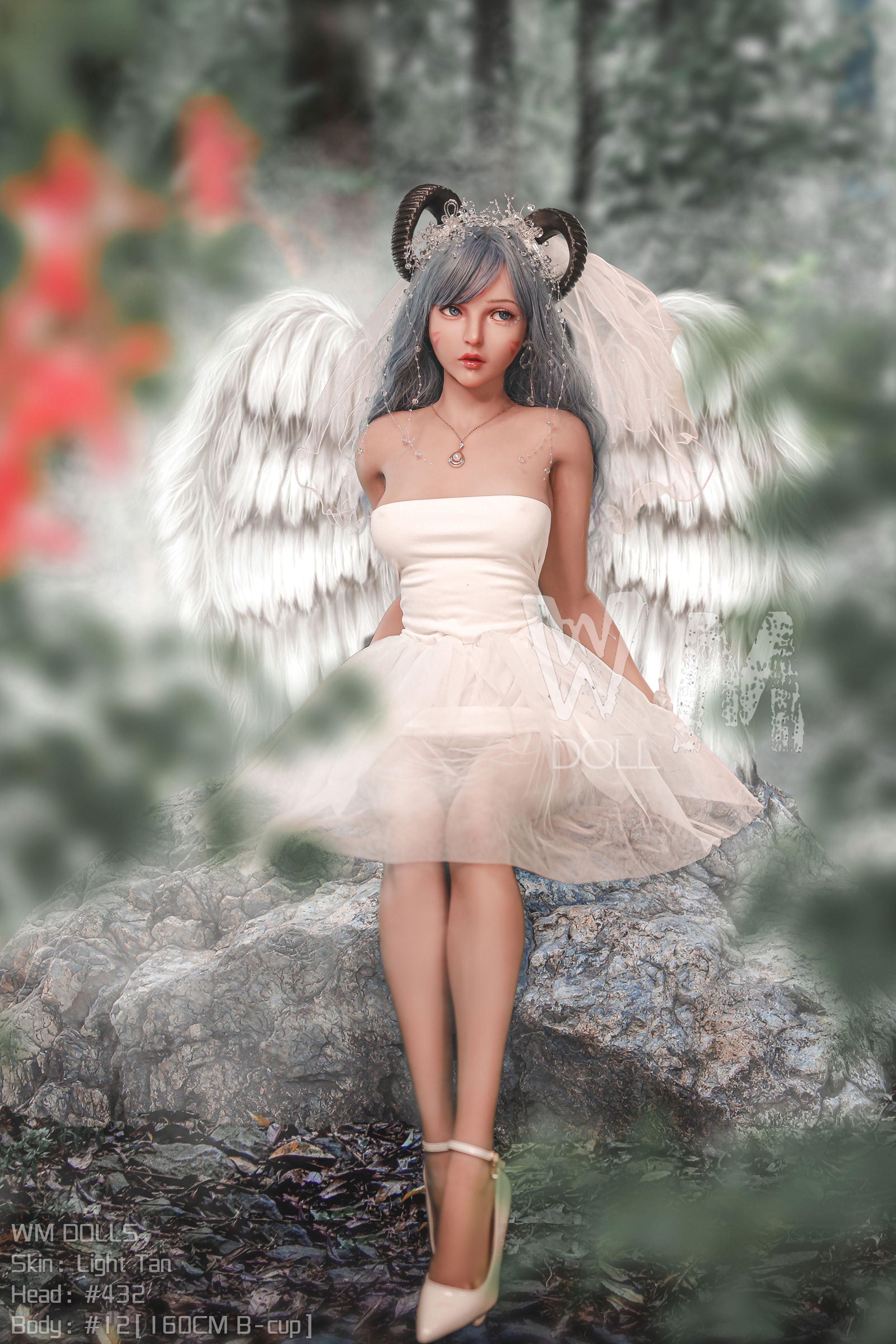 Simona sex doll in white dress with horns and angel wings