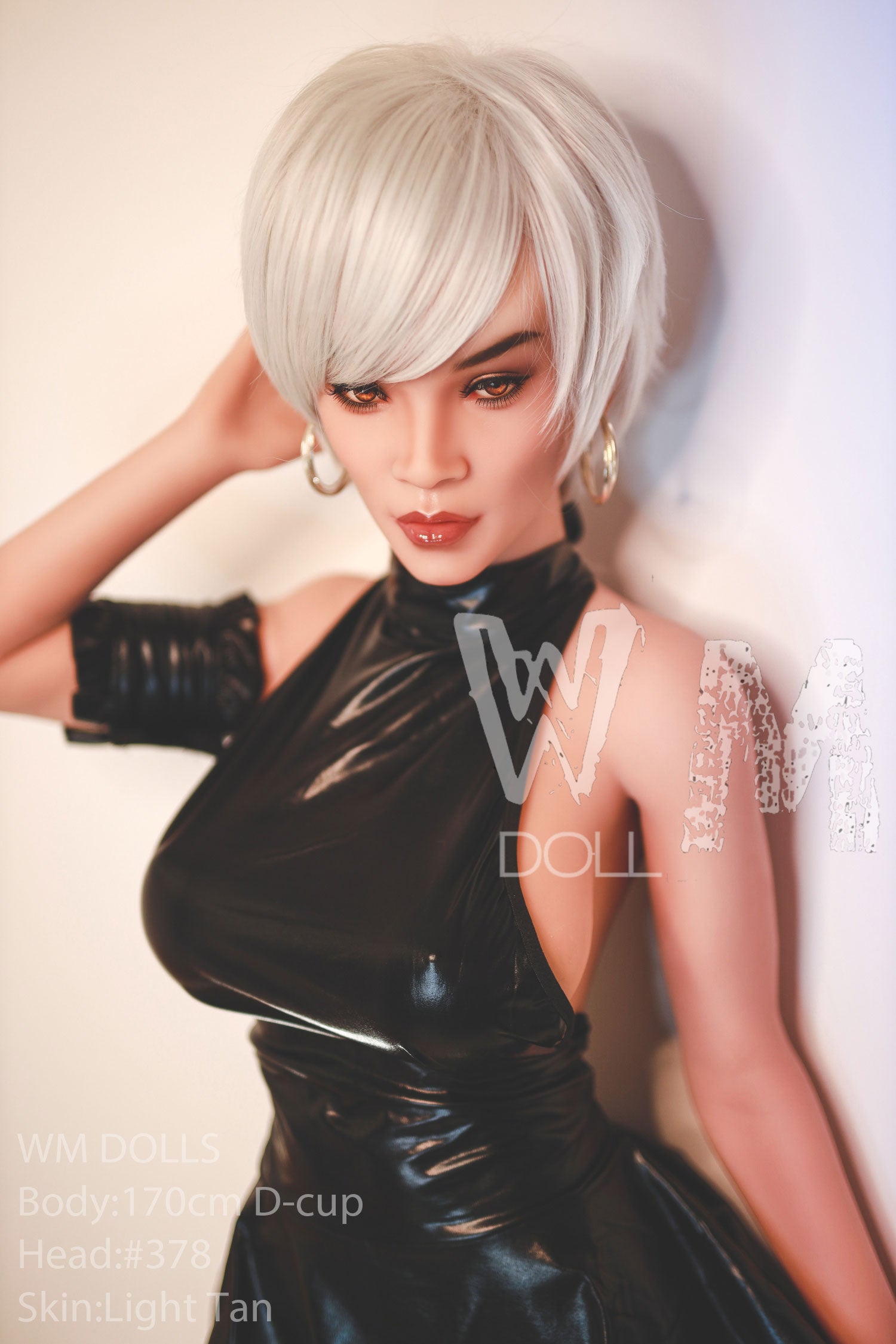 WM DOLLS 170cm D-cup sex doll, light tan skin and black dress