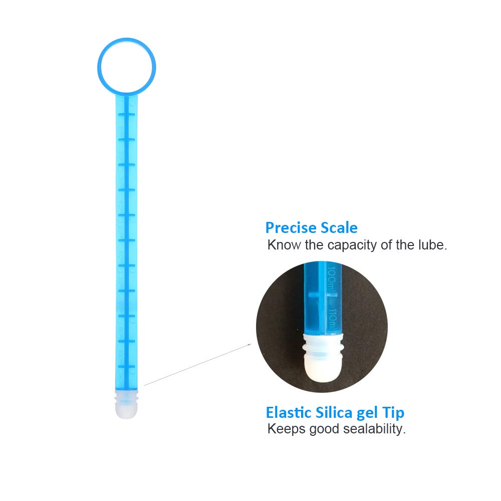 Blue lube applicator with precise scale for measuring lube capacity and elastic silica gel tip for good sealability.