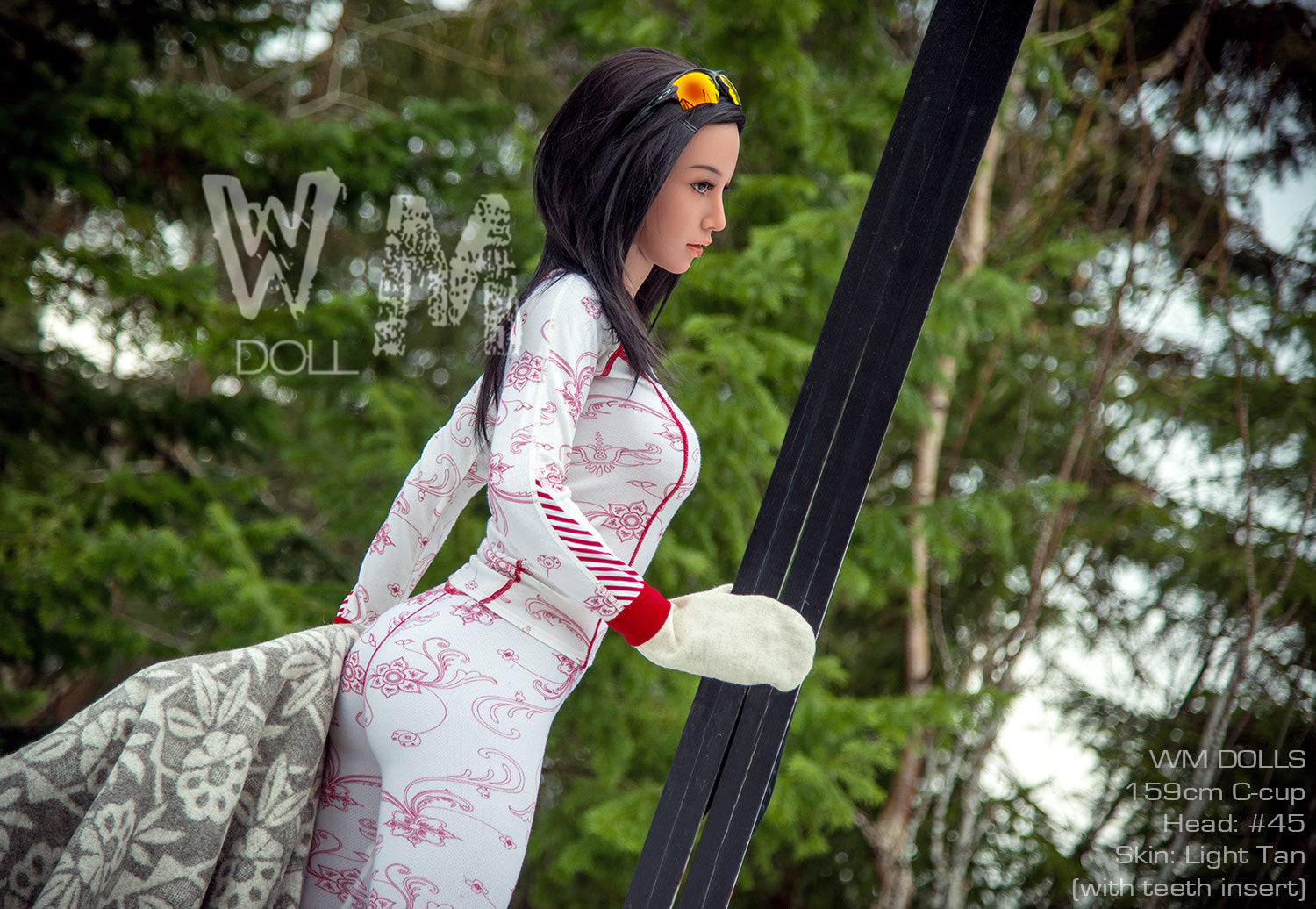 159cm C-cup doll with ski gear and skis