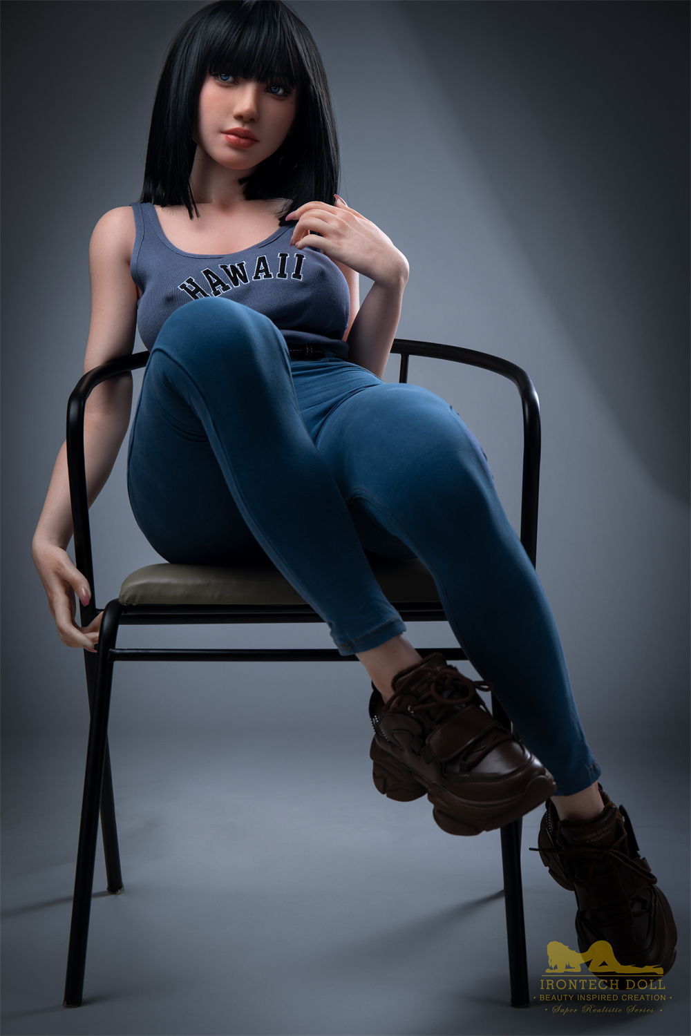 Rita sex doll in blue tank top and jeans