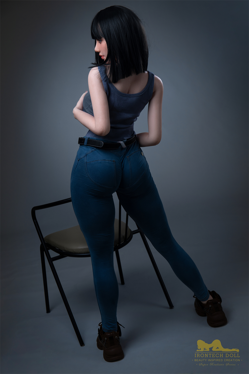 Rita silicone doll wearing blue jeans and tank top, Irontech Doll