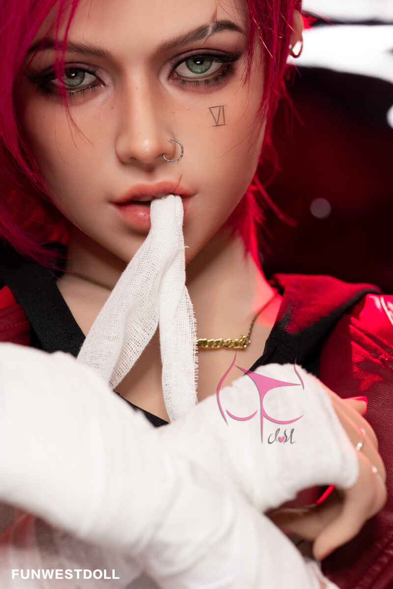 Realistic Sex Doll Sophie in Vi Cosplay with bandage in her mouth