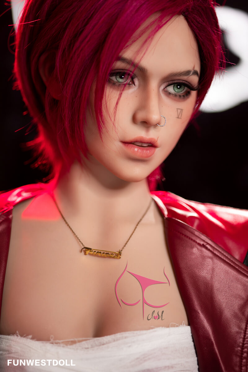 Realistic sex doll in Vi Cosplay with necklace, from FUNWESTDOLL