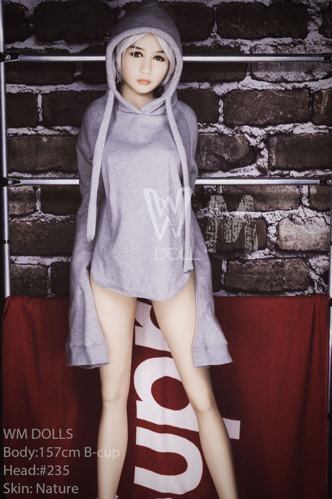 157cm B-cup sex doll Angie wearing a gray hoodie