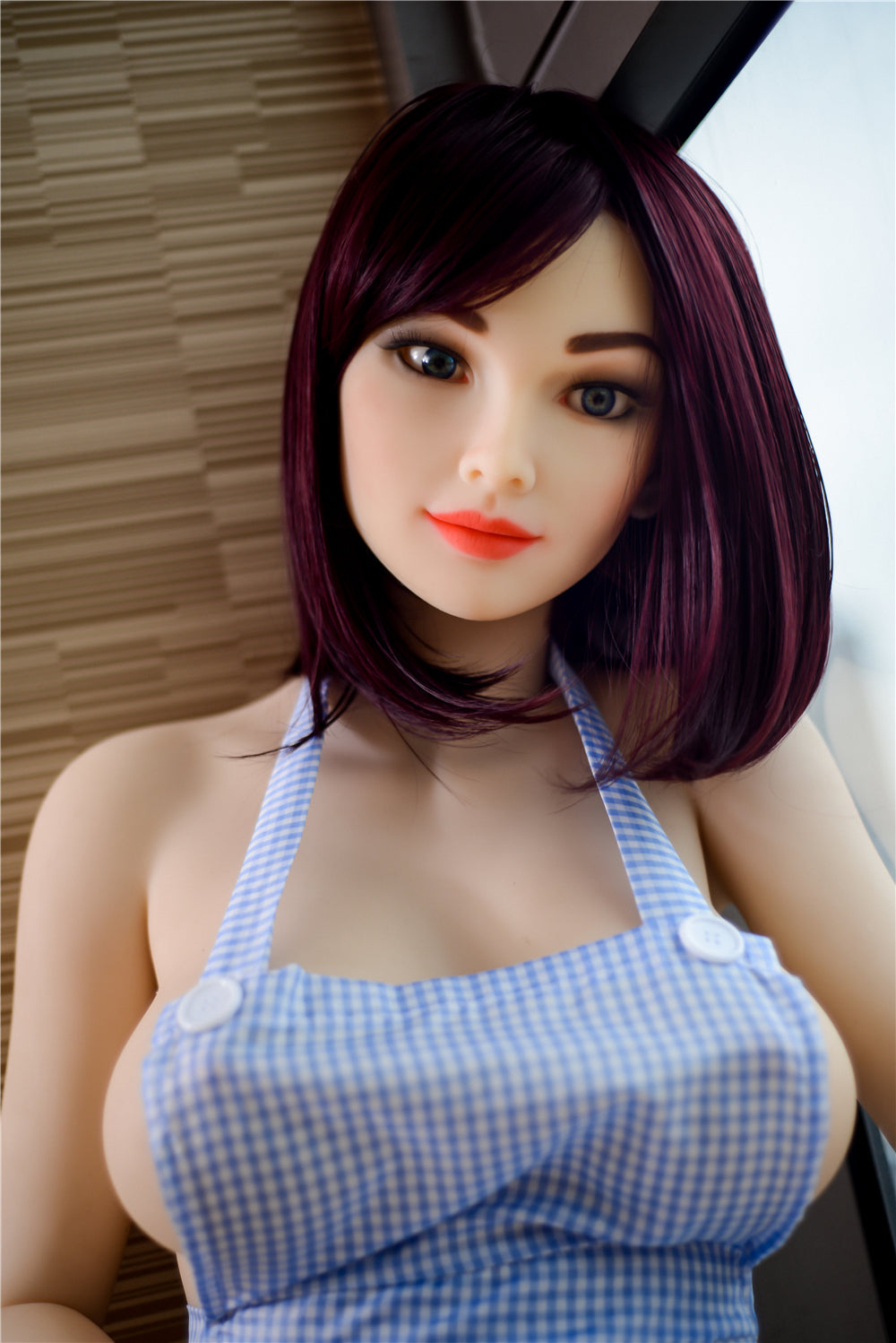 Ivy TPE sex doll in blue checkered apron