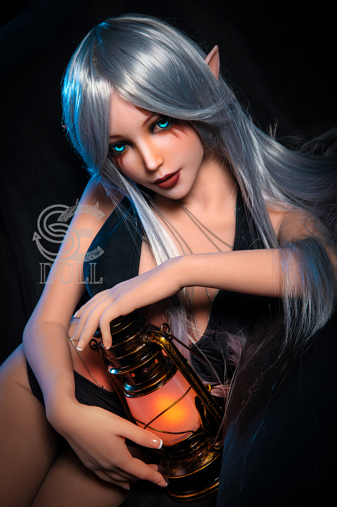 Elf Elsa Doll holding lantern, silver hair and blue eyes