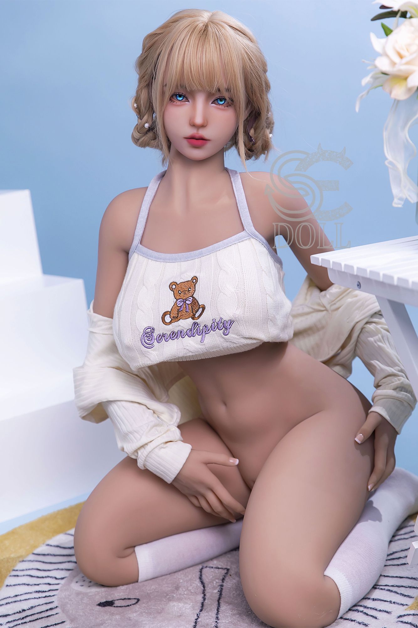 Melody TPE sex doll in sweater and socks, Serendipity top