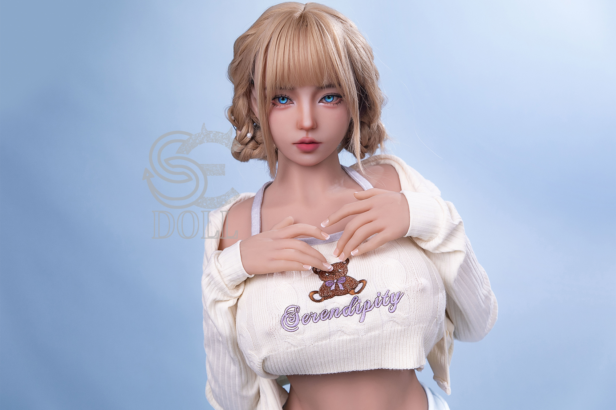 Melody TPE sex doll wearing sweater with Serendipity