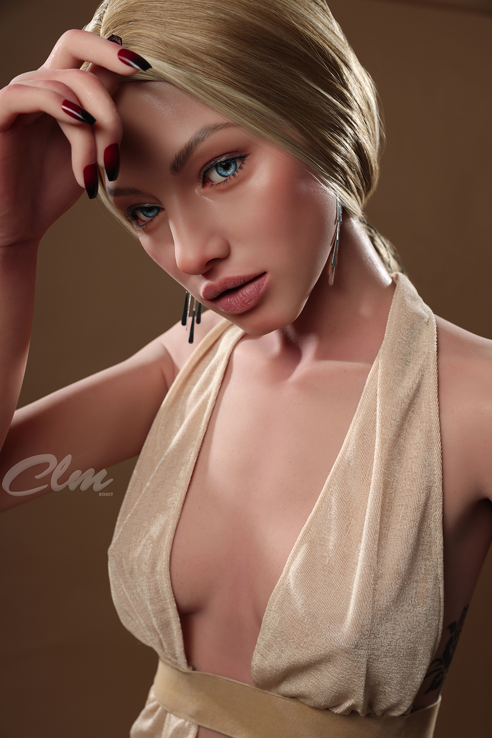 Sola Realistic Silicone Sex Doll, blonde hair, blue eyes, elegant dress