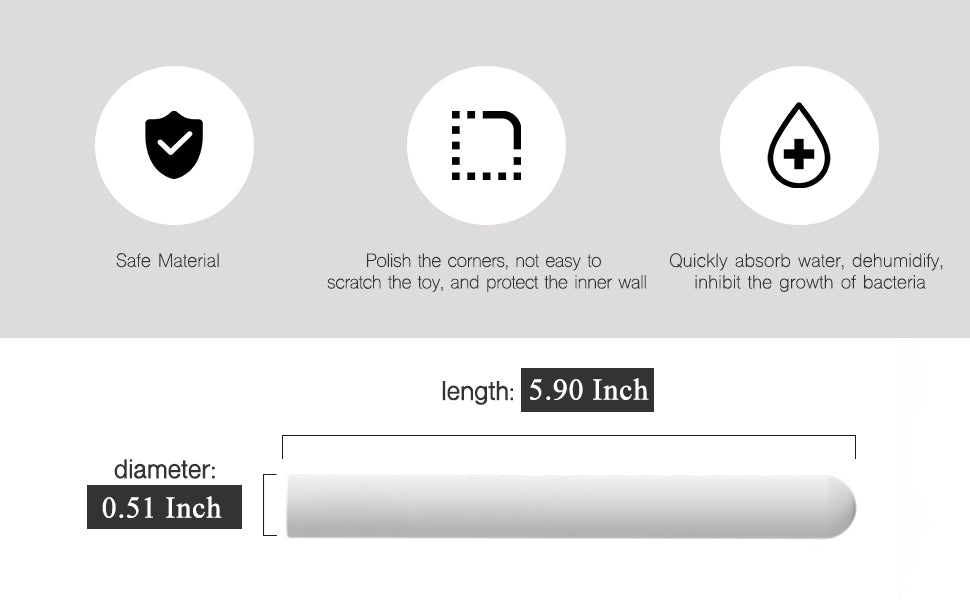 Sex doll absorbent stick, 5.90 inches length, 0.51 inches diameter, safe material, polished corners, quickly absorbs water, dehumidifies, inhibits bacterial growth.