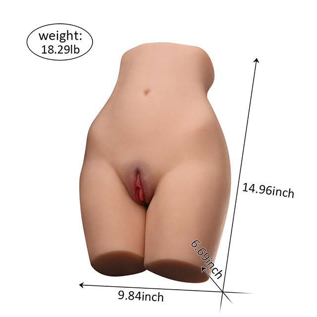 Life-size sex doll torso with legs, weight 18.29lb, dimensions 14.96 inches length, 9.84 inches width, and 6.69 inches height.