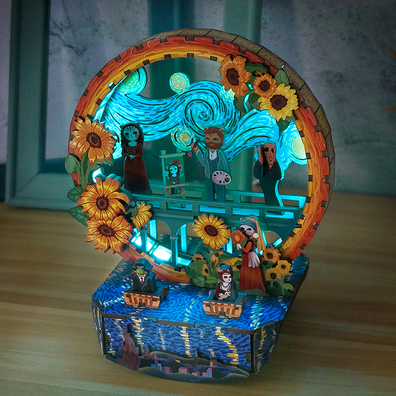 Cat Artists Fun Light - DIY Wooden Night Light, Fun DIY Projects, Home Decorations, Automatic Gradient Light Controller-Book Nook World