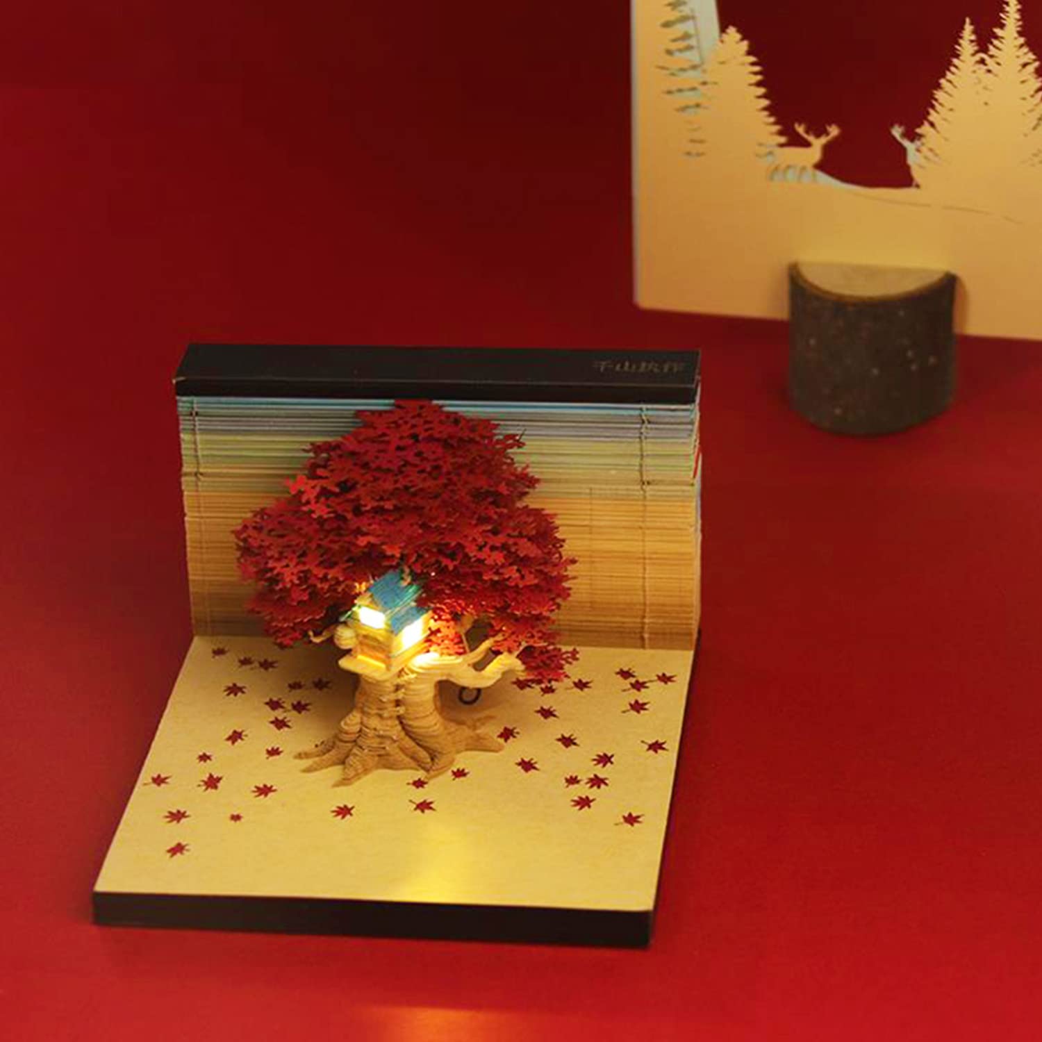 Cherry Blossom Fantasy - 3D Memo Pad with LED Light（Red)-Book Nook World