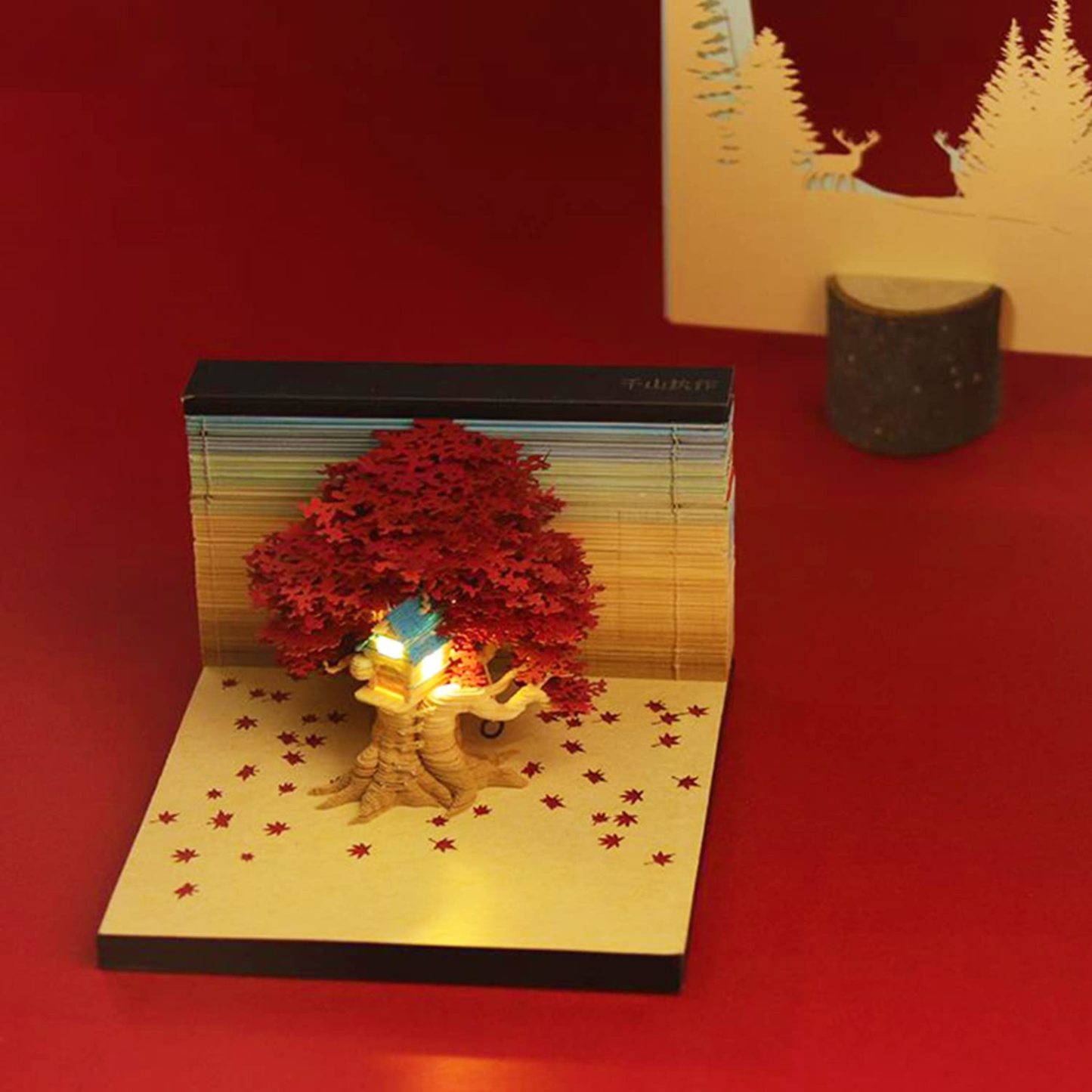 Cherry Blossom Fantasy - 3D Memo Pad with LED Light（Red)-Book Nook World