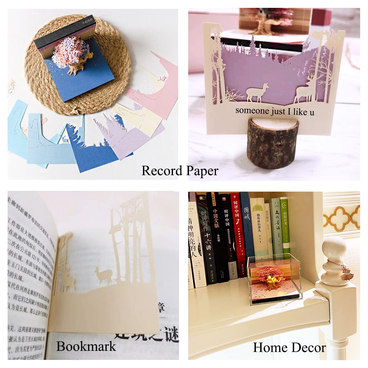 Cherry Blossoms 3D Memo Pad | Desk Decoration | 3D Memo Pad with LED Light(Green)-Book Nook World