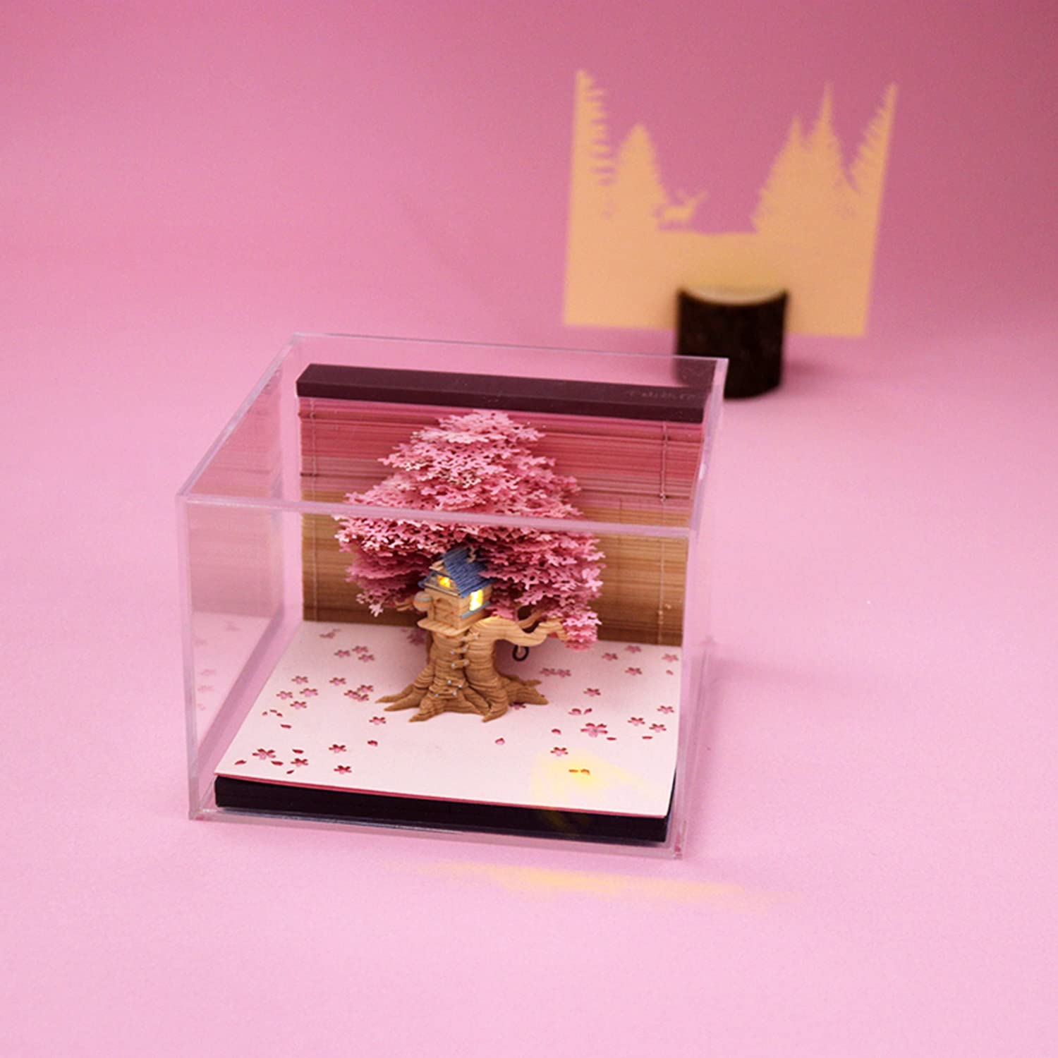 Cherry Blossoms 3D Memo Pad | Desk Decoration | 3D Memo Pad with LED Light（PINK)-Book Nook World