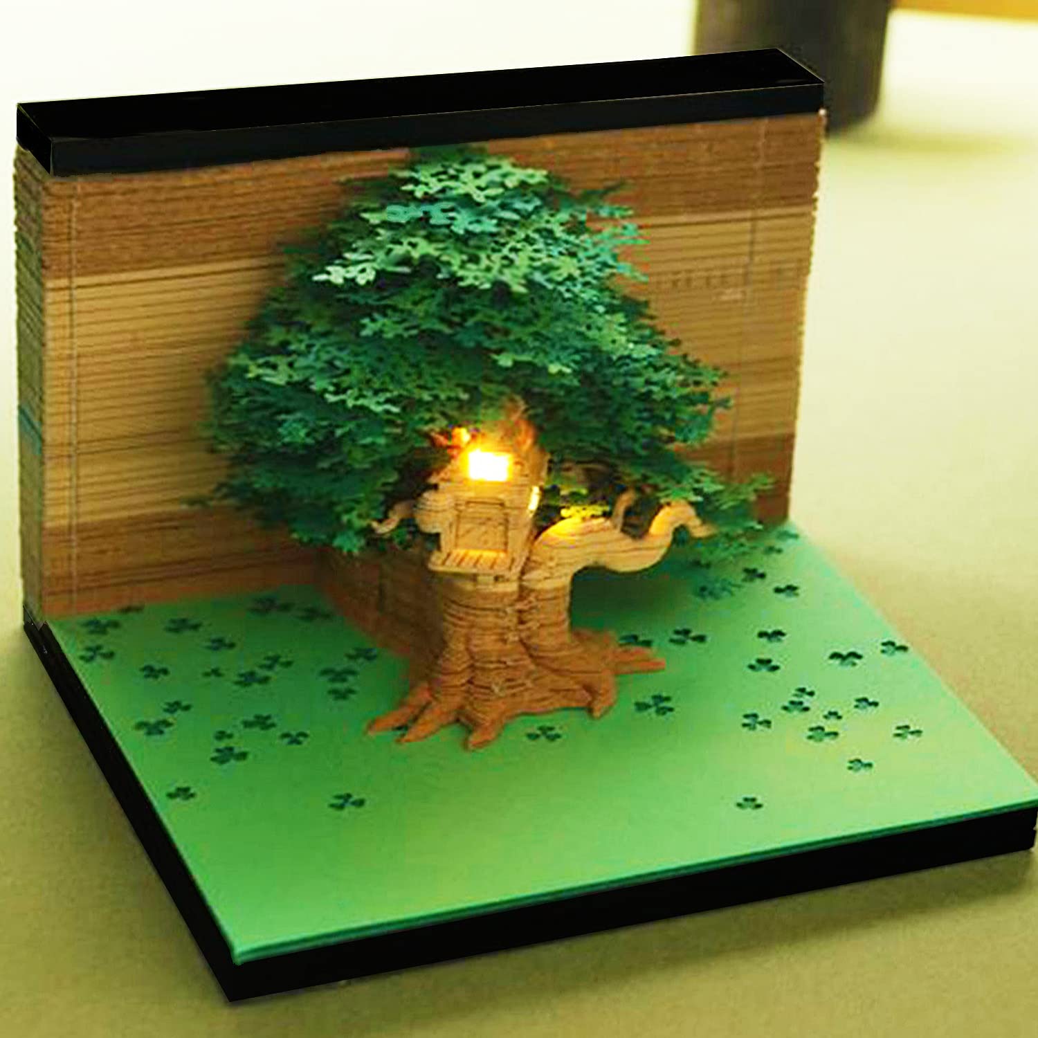 Cherry Blossoms 3D Memo Pad | Desk Decoration | 3D Memo Pad with LED Light(Green)-Book Nook World