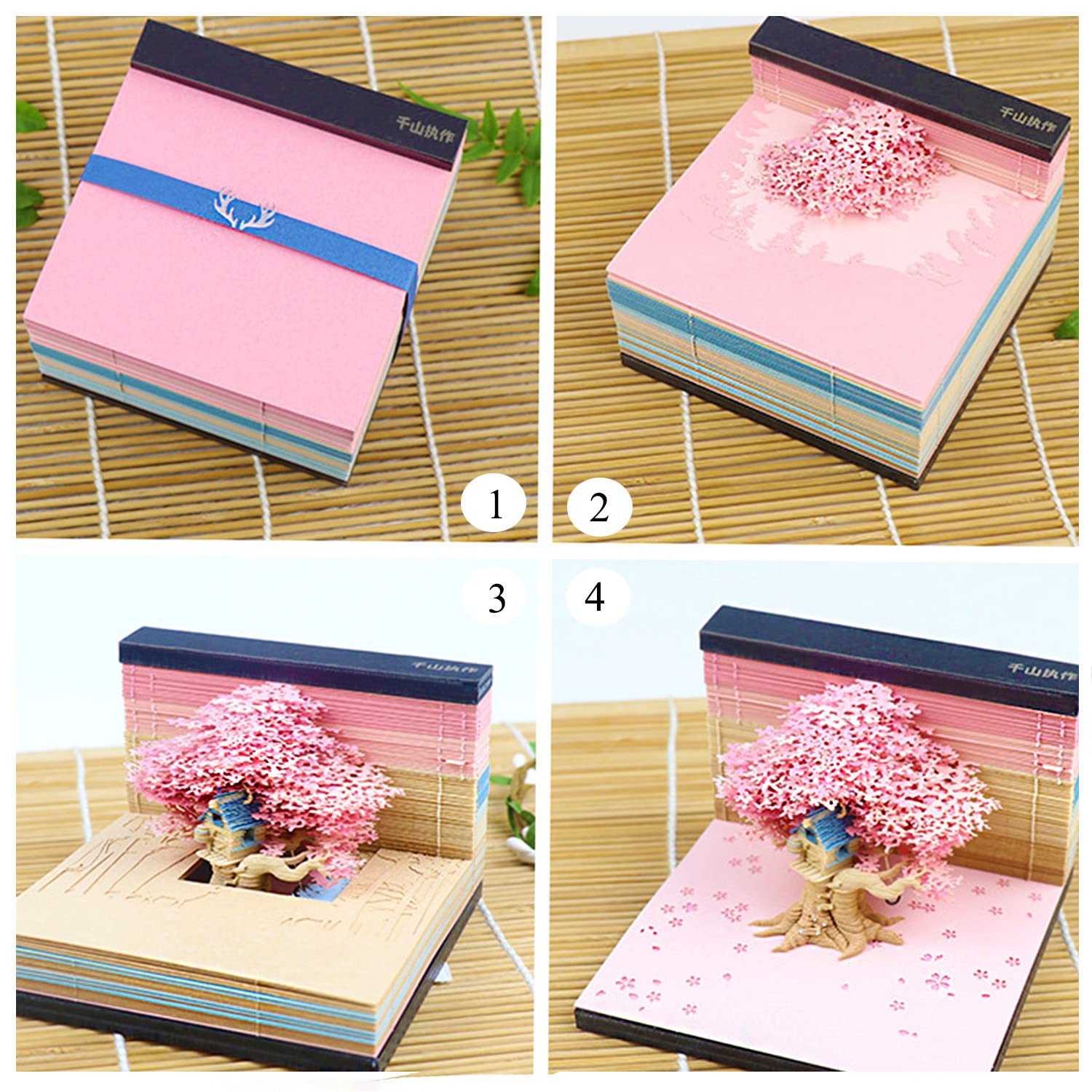 Cherry Blossoms 3D Memo Pad | Desk Decoration | 3D Memo Pad with LED Light(Green)-Book Nook World