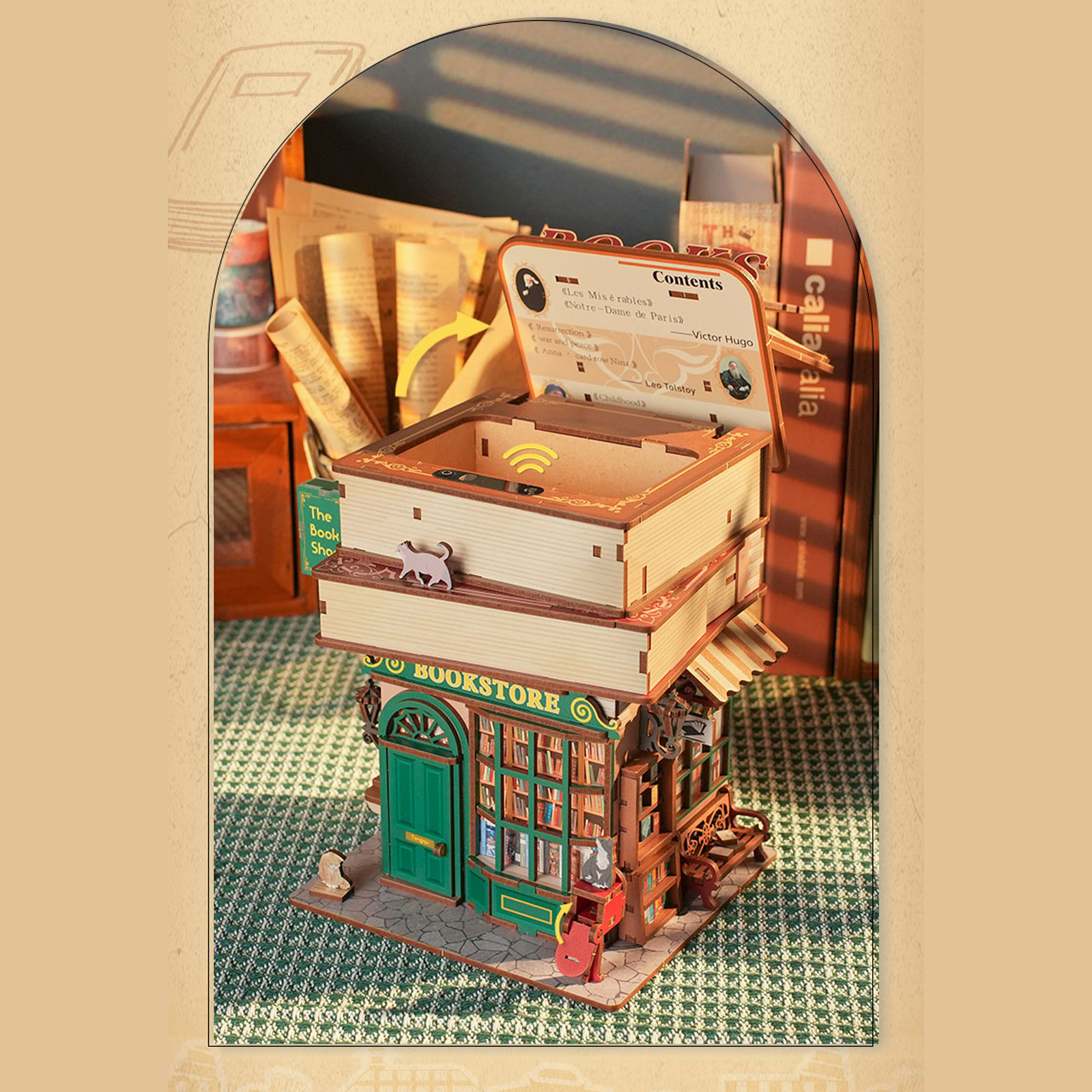Time Book Store - DIY Wooden Storage Box, Automatic Lid Opening Device-Book Nook World