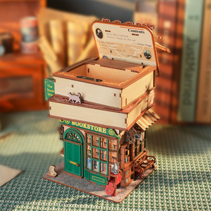  DIY Wooden Storage Box, Automatic Lid Opening Device-Book Nook World