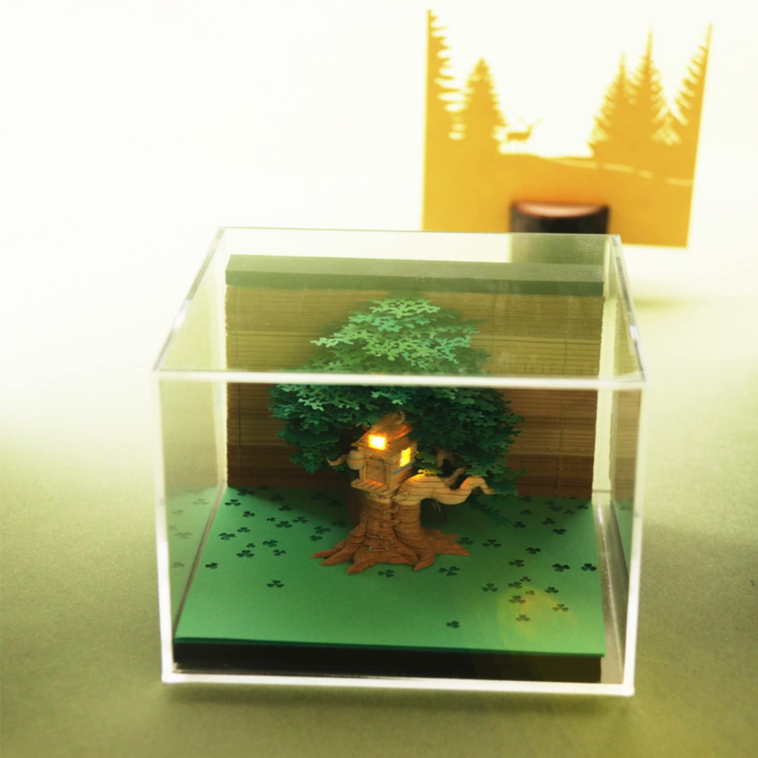 Cherry Blossoms 3D Memo Pad | Desk Decoration | 3D Memo Pad with LED Light(Green)-Book Nook World