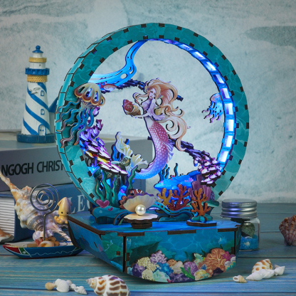 Ocean's Whisper: Mermaid Glow Fun Light - DIY Wooden Night Light, Fun DIY Projects,Home Decorations, Automatic Gradient Light Controller-Book Nook World