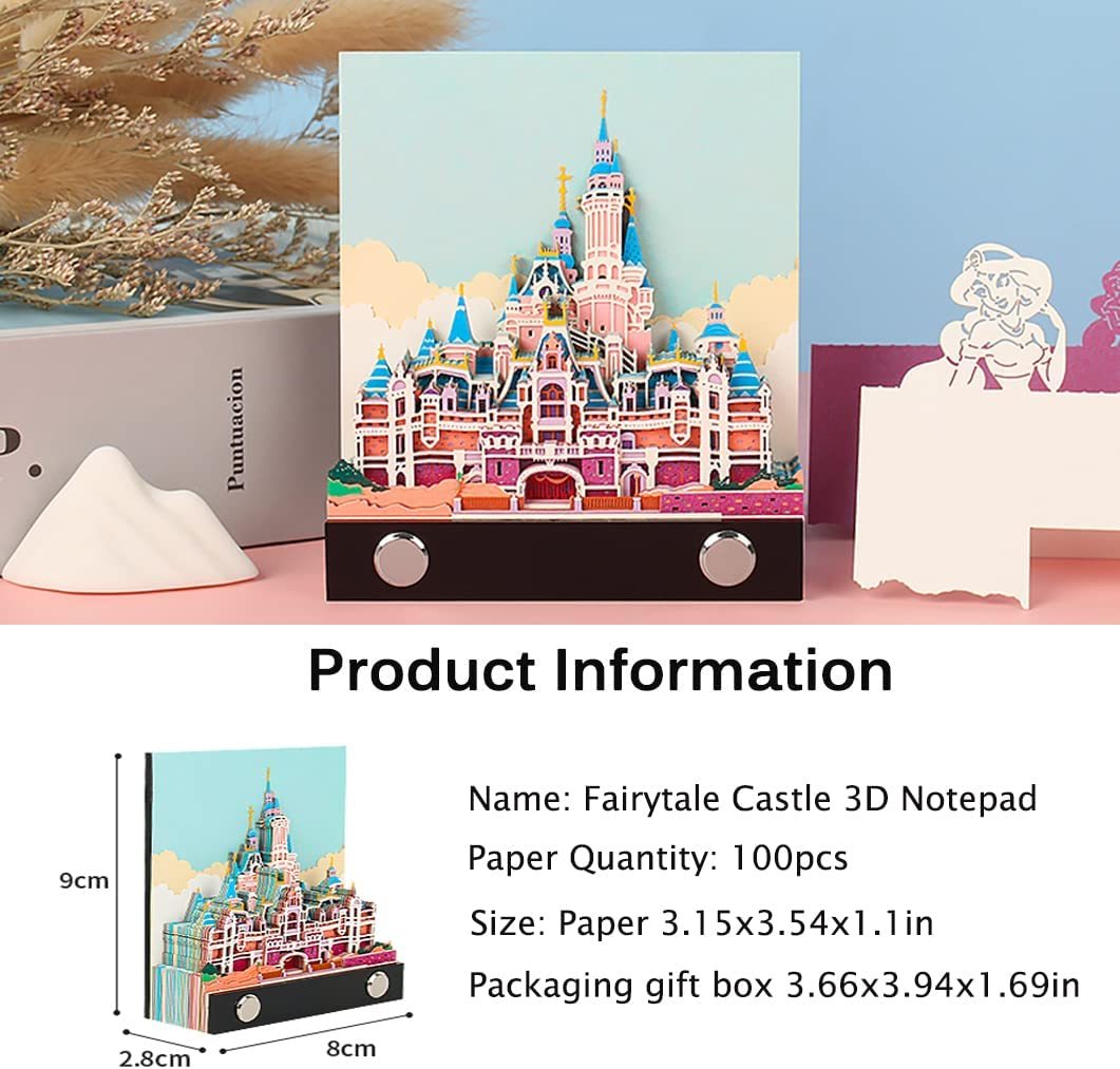 3D Sticky Note Paper Memo Pad,Fantasy Castle Office Notepad Desk Decoration DIY Creative Birthday Gift-Book Nook World