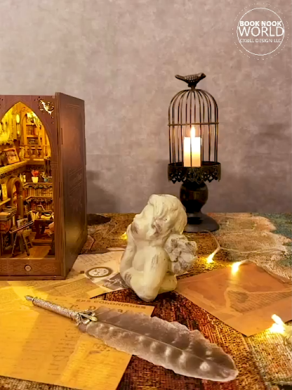 Library of Books - 3D Wooden DIY Book Nook Kit with Human Body Sensor LED Light,Book Nook Bookshelf Insert 3D Wooden Puzzle, DIY Bookend Decor Building Set Model Kit with LED Light for Adults\Kids