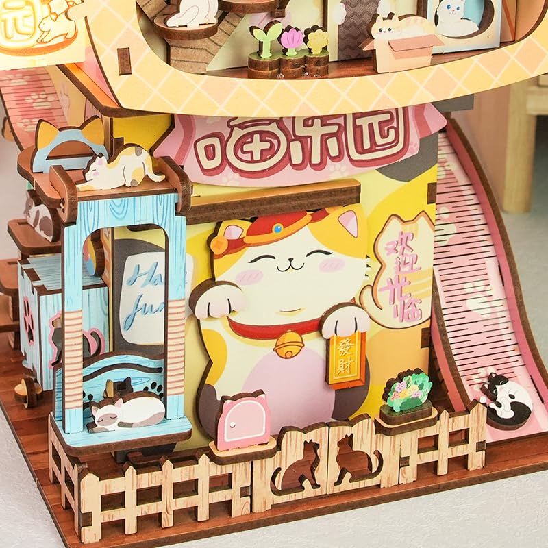 Cats' House Wooden Puzzle Miniature Dollhouse Storage Box Kit-Book Nook World