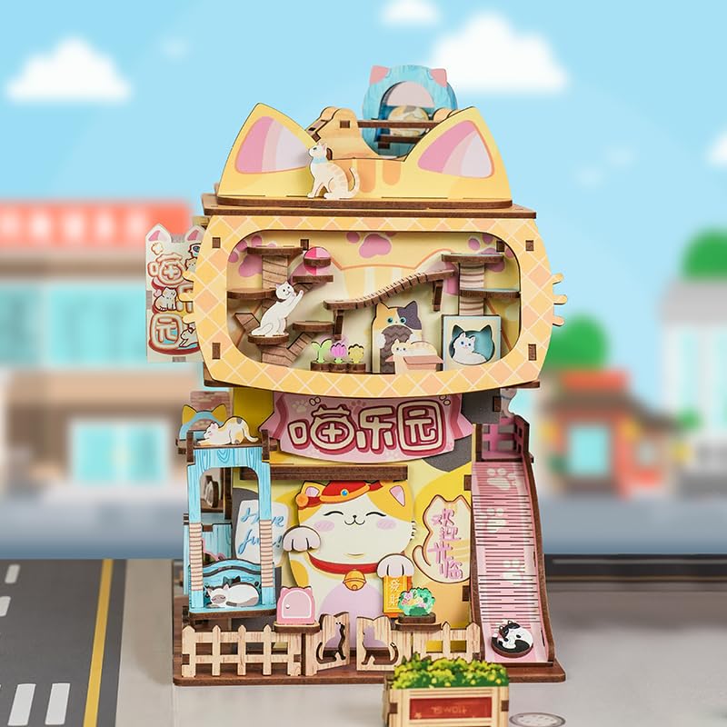 Cats' House Wooden Puzzle Miniature Dollhouse Storage Box Kit-Book Nook World