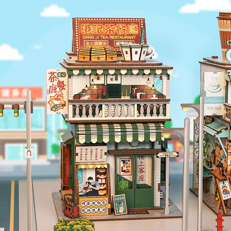 Hong Kong Tea House Wooden Puzzle Miniature Dollhouse Storage Box Kit-Book Nook World