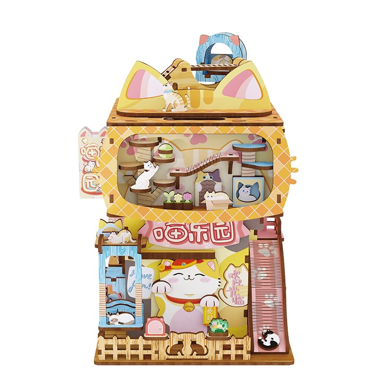 Cats' House Wooden Puzzle Miniature Dollhouse Storage Box Kit-Book Nook World