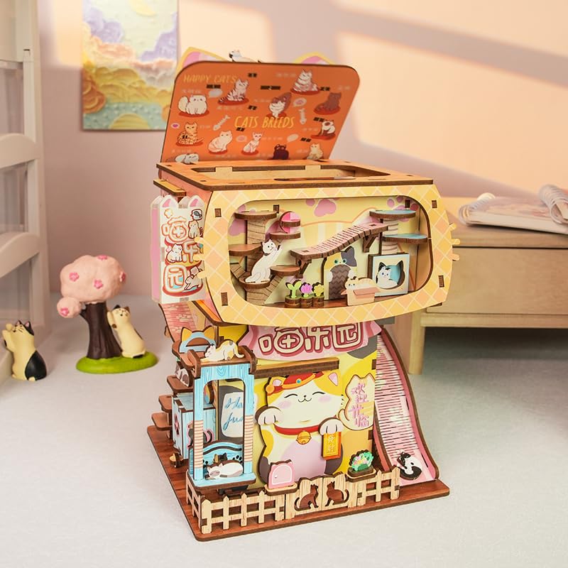 Cats' House Wooden Puzzle Miniature Dollhouse Storage Box Kit-Book Nook World