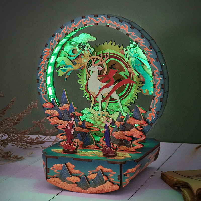 Nine-Colored Deer Fun Light - DIY Wooden Night Light, Fun DIY Projects,Home Decorations, Automatic Gradient Light Controller-Book Nook World